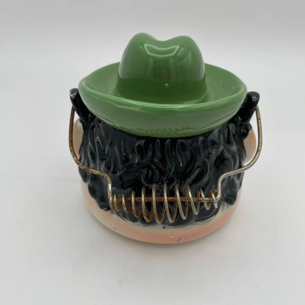 Tilso Japan ceramic mustache Man bowl green hat wire handle vintage 1960’s
